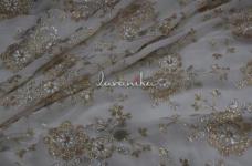 150 Grams Gold and Silver Sequins Floral Embroidery on Dyeable Viscose Georgette Fabric 44inch